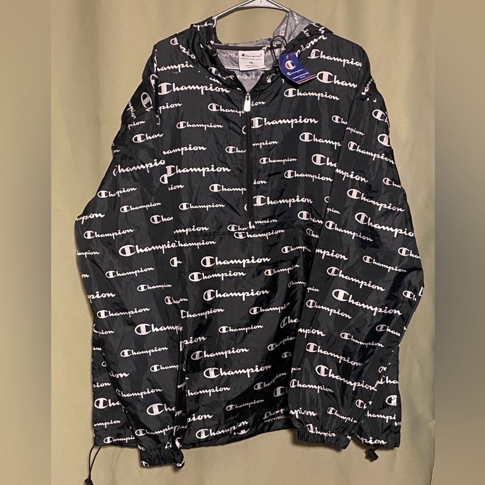 Champion All Over Logo Hooded Jacket Packable Half Zip Mens Big&Tall Size 1X